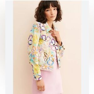 White/Multi-Colored Denim Jacket from Anthropology